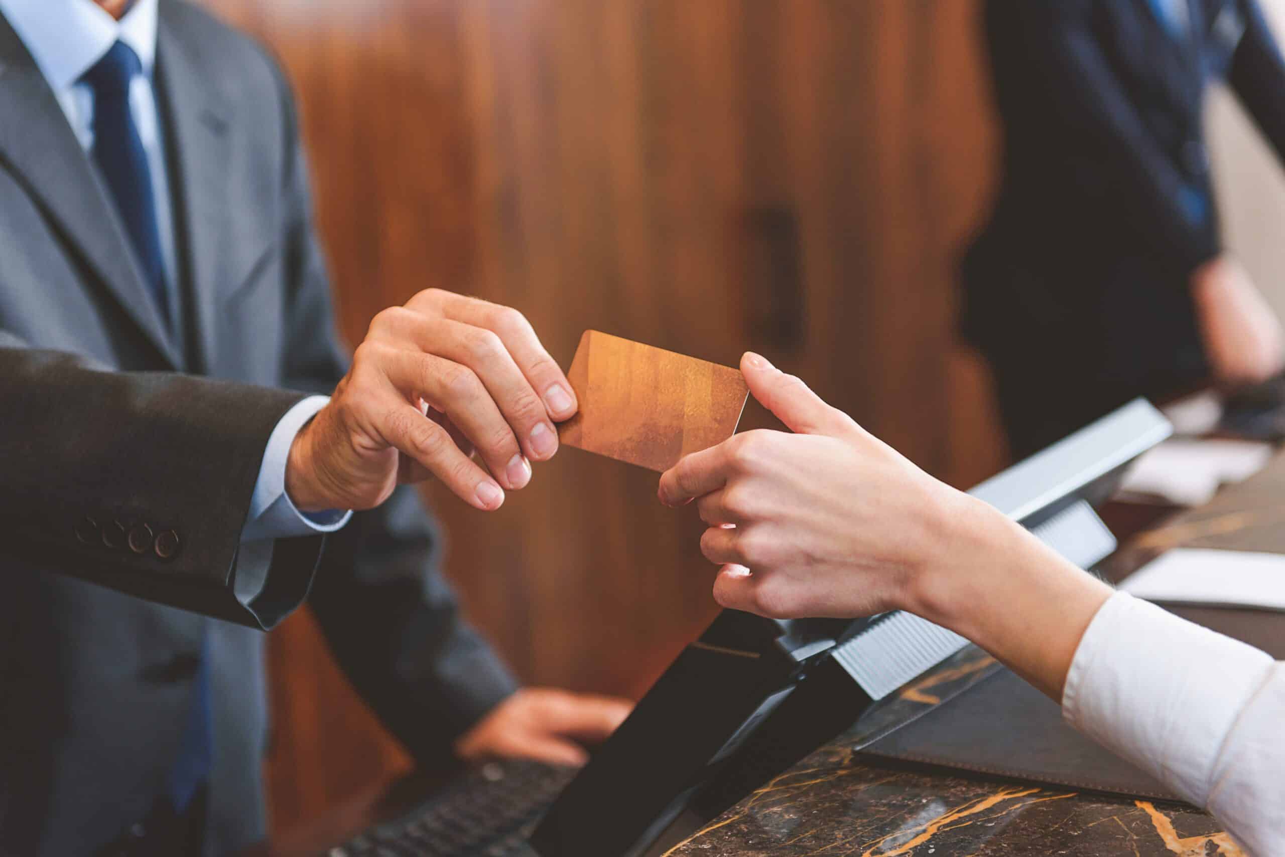 Customer paying at a hotel